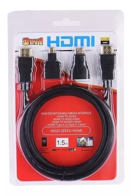 Cable Hdmi 3 En 1 Con Adaptadores A Mini Hdmi Y Micro Hdmi
